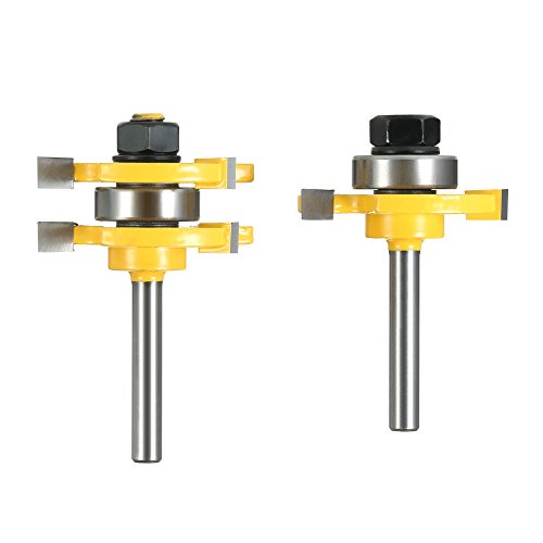 KKmoon 2pcs 3/4"-1/4" Cortador de Fresado de Madera en Forma de T con Vástago Lengüeta y Ranura,Juego de Brocas de 3 Dientes para Herramientas de Carpintería