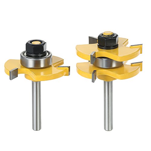 KKmoon 2pcs 3/4"-1/4" Cortador de Fresado de Madera en Forma de T con Vástago Lengüeta y Ranura,Juego de Brocas de 3 Dientes para Herramientas de Carpintería