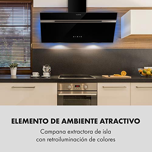 Klarstein Alina campana extractora - 90cm, 600 m³/h, 3 escalones, Eficiencia energética A, táctil, iluminación LED, frontal de cristal, campana extractora, campana extractora, campana de pared, negro