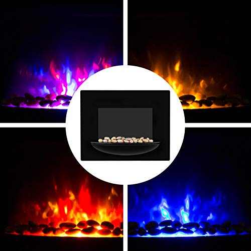 KLARSTEIN Brasero Chimenea eléctrica de Pared - 1800 W, Calefactor eléctrico, 2 Grados de Calor, Vitrocerámica, Ilusión de Llamas, Temporizador, Mando, Negro