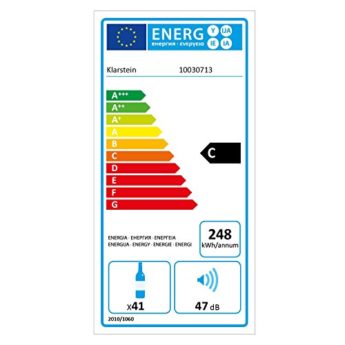 KLARSTEIN Vinamour - Nevera para vinos, Nevera para Bebidas, Refrigerador gastronomía, 2 Zonas, Iluminación LED, Módulo Independiente, Silencioso, Acero INOX, 41 Botellas, 5 Baldas, 135 L, Plateado