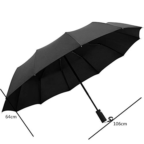 KLH Paraguas de Lluvia y Lluvia Completamente automático, Hecho de aleación de Aluminio + Marco de Fibra de Vidrio, Adecuado para Estudiantes, Ancianos, niños, Negro