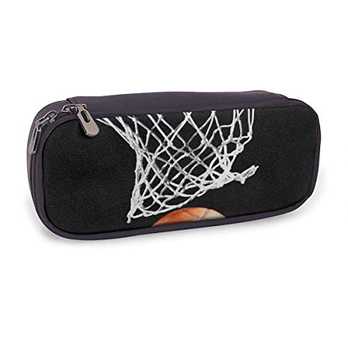 KLKLK baloncesto anotado PU cuero lápiz lápiz bolsa estuche estuche escolar oficina monedero bolsa de maquillaje cosmético