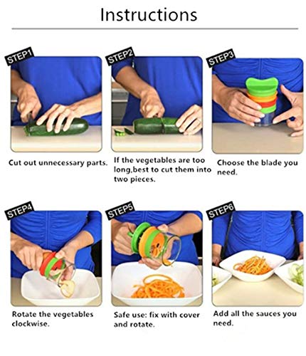 kokymaker Cortador de Verduras Cortador en Espiral para Zanahoria, Pepino, Patata, Calabaza, calabacín, Cortador de Verduras en Espiral Rallador de Verduras a Mano con 3 Cuchillas
