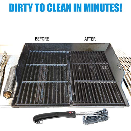 Kona 360 Clean Grill Brush - Cepillo de parrilla 3 en 1 de acero inoxidable para limpieza sin esfuerzo