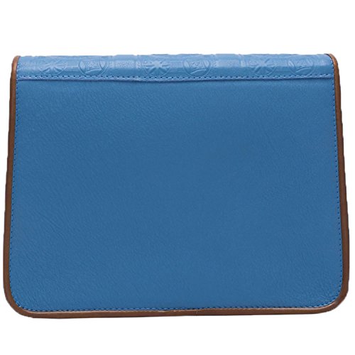 Koson piel – azul columnas – Motivos tradicionales piel bolsa con moldeado patrones