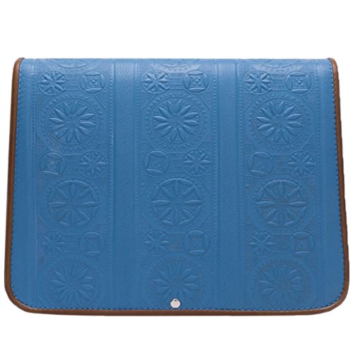 Koson piel – azul columnas – Motivos tradicionales piel bolsa con moldeado patrones