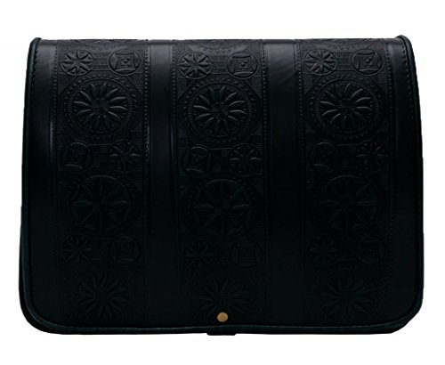 Koson piel – negro columnas – Motivos tradicionales piel bolsa con moldeado patrones