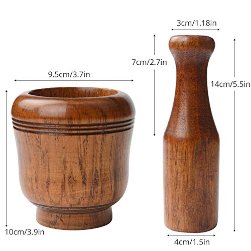 KOUPA Juego de Molinillo Antiguo de mortero y mortero de Madera, para Cocina/tazón de triturador de Hierbas de Especias rústicas Vintage/triturador Manual Redondo Decorativo Hecho a Mano