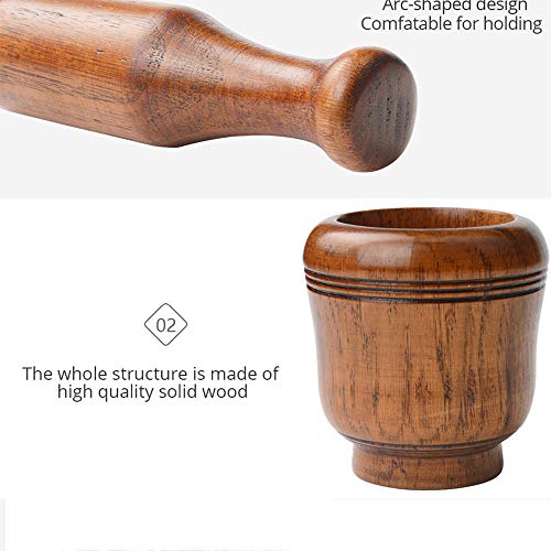 KOUPA Juego de Molinillo Antiguo de mortero y mortero de Madera, para Cocina/tazón de triturador de Hierbas de Especias rústicas Vintage/triturador Manual Redondo Decorativo Hecho a Mano