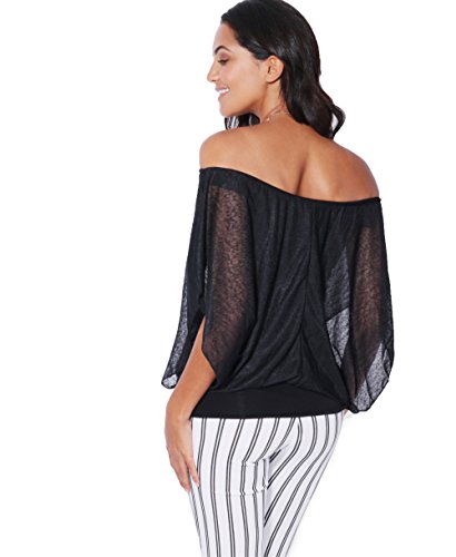 KRISP 6093-BLK-SM, Blusa Mujer Ancha Elegante Fiesta, Negro (6093), S/M (36-38)
