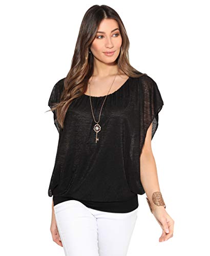 KRISP 6093-BLK-SM, Blusa Mujer Ancha Elegante Fiesta, Negro (6093), S/M (36-38)