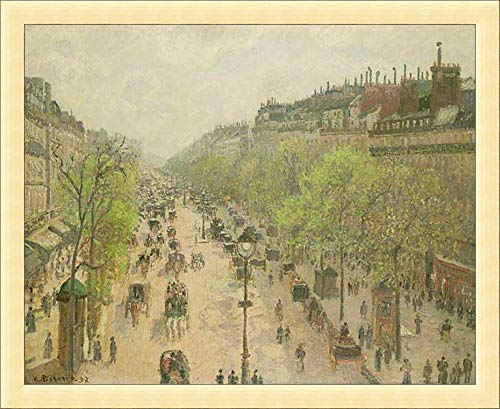 Kunst für Alle Cuadro con Marco: Camille Pissarro Boulevard Montmartre Morning Grey Day 1897" - Impresión artística Decorativa con Marco, 70x55 cm, Dorado Cepillado