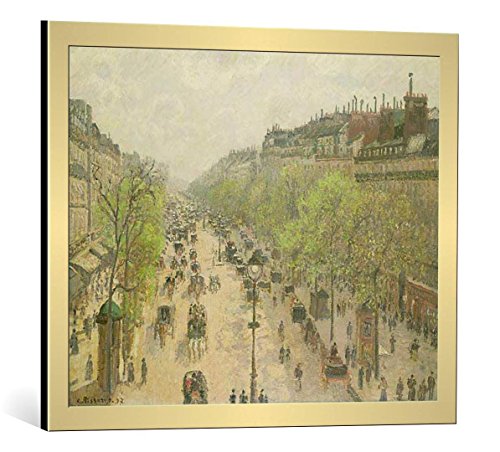 Kunst für Alle Cuadro con Marco: Camille Pissarro Boulevard Montmartre Morning Grey Day 1897" - Impresión artística Decorativa con Marco, 70x55 cm, Dorado Cepillado