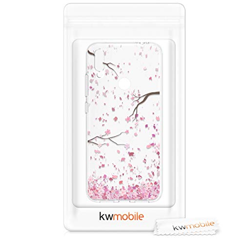kwmobile Funda Compatible con Xiaomi Redmi Note 7 / Note 7 Pro - Carcasa de TPU y Flores Cerezo cayendo en Rosa Claro/marrón Oscuro/Transparente