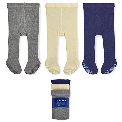 LA Active Polainas Antideslizantes Agarre - 3 Pares - Bebé Niña Infantil Recién Nacido - Algodón (Gris/Crema/Azul Marino, 6-12 Meses)