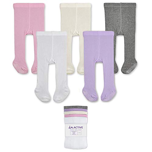 LA Active Polainas Antideslizantes Agarre - 5 Pares - Bebé Niña Infantil Recién Nacido - Algodón (Rosa/Blanco/Marfil/Lavanda/Gris, 3-6 Meses)