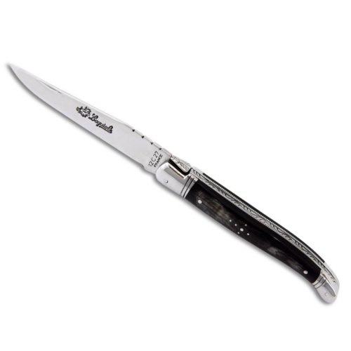 Laguiole Actiforge - Cuchillo, mango de cuerno negro y mitras de acero inoxidable, fabricación francesa artesanal 9 cm