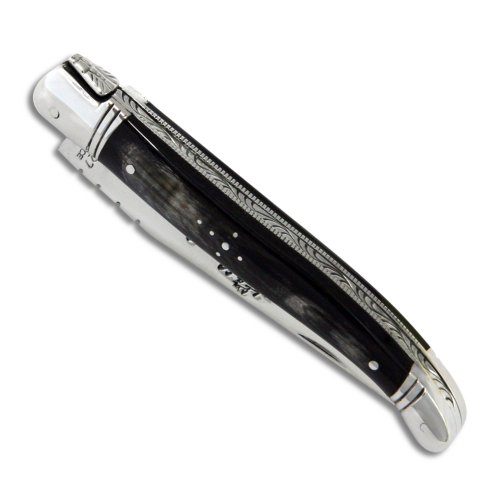 Laguiole Actiforge - Cuchillo, mango de cuerno negro y mitras de acero inoxidable, fabricación francesa artesanal 9 cm
