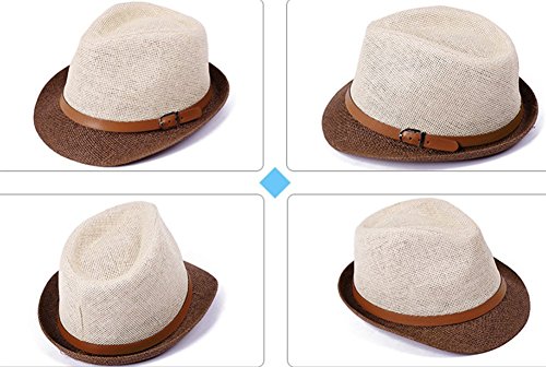 LAMEIDA Gorro de Visera Sombrero de Paja Sombrero de Visera Parasol Sombrero de Jazz Pañuelo de Cuero Buckle Bicolor Paja para Hombres Protección Solar Visor Outlet 1pcs Rojo + Beige