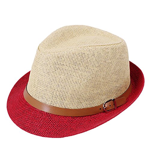 LAMEIDA Gorro de Visera Sombrero de Paja Sombrero de Visera Parasol Sombrero de Jazz Pañuelo de Cuero Buckle Bicolor Paja para Hombres Protección Solar Visor Outlet 1pcs Rojo + Beige
