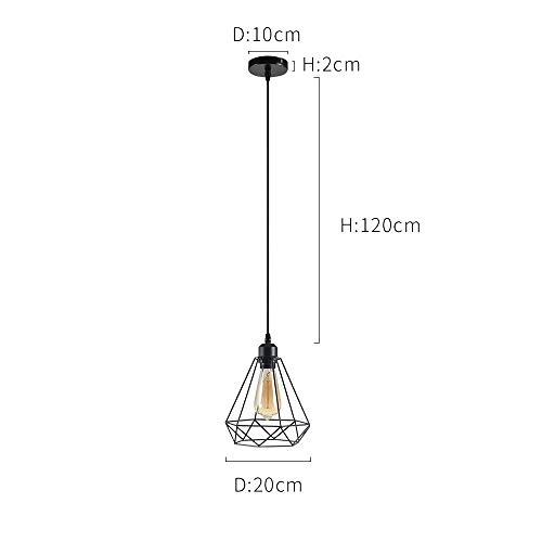 Lámpara Colgante Vintage Metal Luz de Techo Retro Iluminación Araña de Suspensión Industrial Colgante de Luz E27 para Dormitorio Loft Restaurante Coffee Bar, Negro