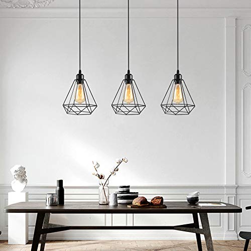Lámpara Colgante Vintage Metal Luz de Techo Retro Iluminación Araña de Suspensión Industrial Colgante de Luz E27 para Dormitorio Loft Restaurante Coffee Bar, Negro