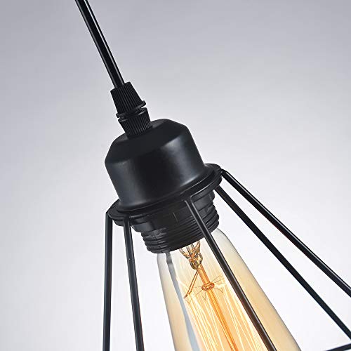 Lámpara Colgante Vintage Metal Luz de Techo Retro Iluminación Araña de Suspensión Industrial Colgante de Luz E27 para Dormitorio Loft Restaurante Coffee Bar, Negro