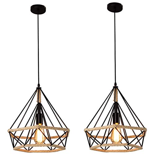Lámpara Colgante Vintage,Luz de Techo Retro,Iluminación Suspensión industrial cuerda de cáñamo Loft luz E27,Diámetro 25 cm,Luz de cuerda industrial,Luz Colgante Industrial (2 Pieza)
