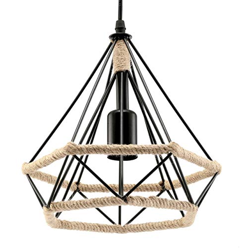 Lámpara Colgante Vintage,Luz de Techo Retro,Iluminación Suspensión industrial cuerda de cáñamo Loft luz E27,Diámetro 25 cm,Luz de cuerda industrial,Luz Colgante Industrial (2 Pieza)