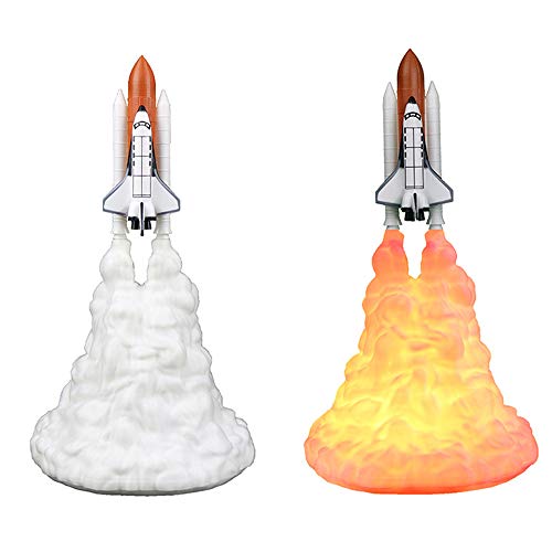 Lámpara de Cohete 3D, DINOWIN 3D Print Lámpara Shuttle Recargable USB Transbordador Espacial Luz Nocturna para Amantes de Cohetes Espacio Regalo De Navidad Para Niños (StyleA-24cm)