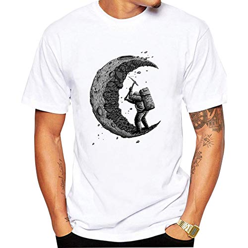 LanLan Hombres de Dibujos Animados excavación de la Luna de impresión Camiseta Suelta
