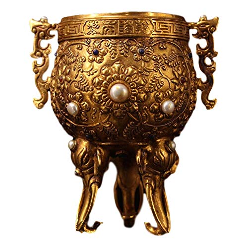 LAOJUNLU, hecho a mano, grabado y oro dorado dorado y piedras preciosas incrustadas de vino de latón macizo