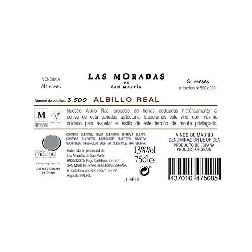 Las Moradas Albillo Real, Vino Blanco - Añada 2019 - D.O. Vinos de Madrid, 75cl