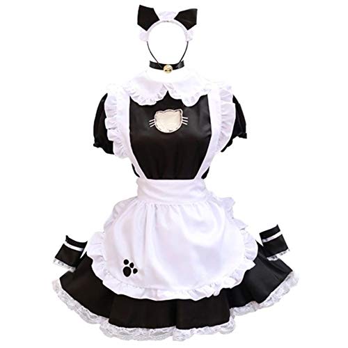 Las mujeres atractivas de Cosplay de la criada francesa Uniforme de la ropa interior del hueco del amor del corazón volantes vestido de encaje del gato del oído del pañuelo delantal ropa de dormir Len