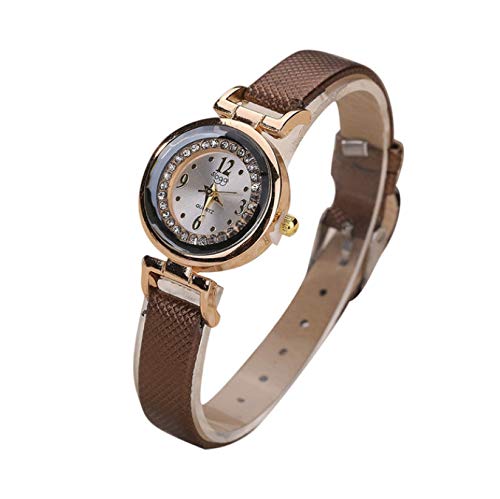 Las Mujeres Reloj Mujeres Banda De Cuero Fino Diamante Analógico Movimiento De Cuarzo Reloj De Pulsera Café
