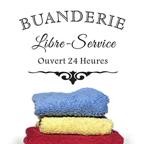 Lavandería francesa Calcomanía de pared Tienda de ropa Decoración de la sala de servicio Señal de autoservicio Etiqueta de la pared Cartel de lavandería 57X40Cm