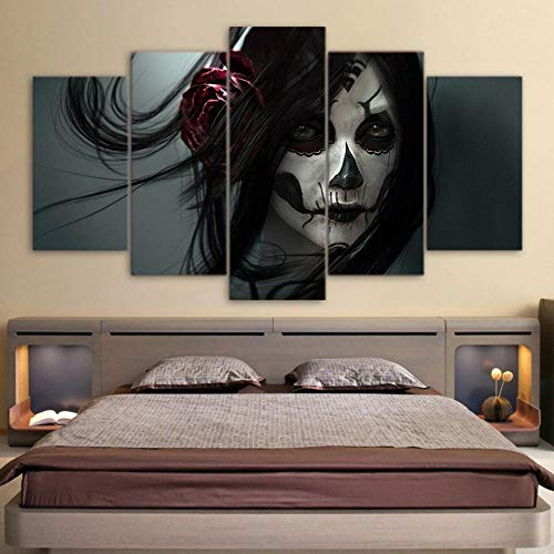 lcyfg Cuadros Decoracion Salon Modernos Dia de los Muertos HD Impreso 5 Piezas Lienzo Arte Pinturas Cuadros Modular Cartel Decoración para El Hogar Marco