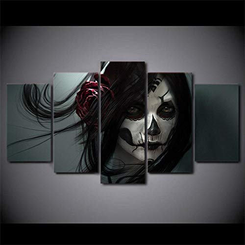 lcyfg Cuadros Decoracion Salon Modernos Dia de los Muertos HD Impreso 5 Piezas Lienzo Arte Pinturas Cuadros Modular Cartel Decoración para El Hogar Marco
