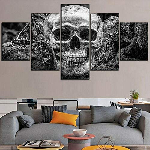 lcyfg Cuadros Salon Póster Día de Halloween del cráneo Muerto HD Impreso 5 Piezas Lienzo Arte Pinturas Cuadros Modular Cartel Decoración para El Hogar Marco