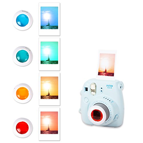 Leebotree Paquete de Accesorios Compatible con cámara Instax Mini 9 Incluye: Caso/Album/Lente para Autoretrato/Filtros/Marcos para Fotos/Marcos de Películas/Bordes/Pegatinas (Azul Hielo)