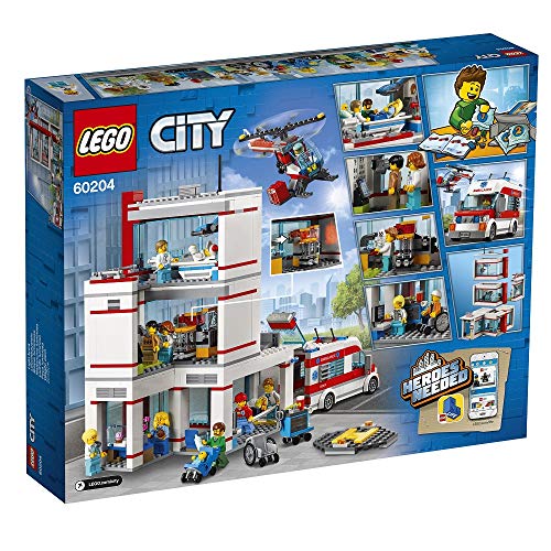 LEGO City - Hospital, Juguete Creativo de Construcción de Edificio con Helicóptero y Ambulancia para Niños y Niñas de 6 a 12 Años, Incluye Minifiguras (60204)