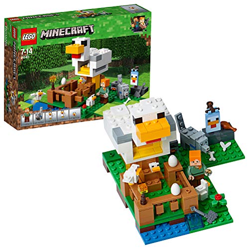 LEGO Minecraft - Gallinero, Juguete Educativo de Construcción del Videojuego con Muñecos de Lobo y Alex para Niños y Niñas de 7 a 14 Años (21140)