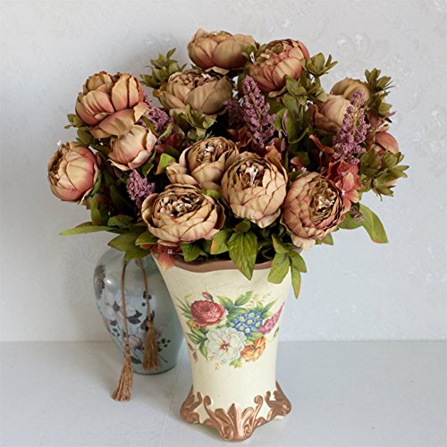 Leisial Ramo de Novia de Flores Artificiales Peonía Seda para para Boda Nupcial Partido Hogar Oficina de la Decoración,Rosa 43 * 7cm