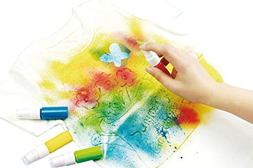 Lena-Kit de Manualidades Textil Styler Spray, Juego Completo con 4 Aerosoles, 1 Pintura de Purpurina para adornar, 8 Plantillas y lápiz de Contorno, para niños a Partir de 8 años, Color (42597)