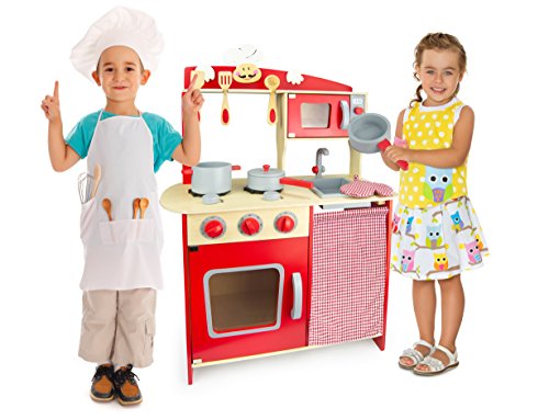 Leomark Grand Chef Cocina Madera Infantil De Juguete - color Rojo - Accesorios, Para Niños, Buena Diversión, Alta Calidad Dim: 60x30x79 (altura) cm