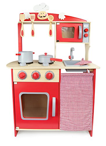 Leomark Grand Chef Cocina Madera Infantil De Juguete - color Rojo - Accesorios, Para Niños, Buena Diversión, Alta Calidad Dim: 60x30x79 (altura) cm