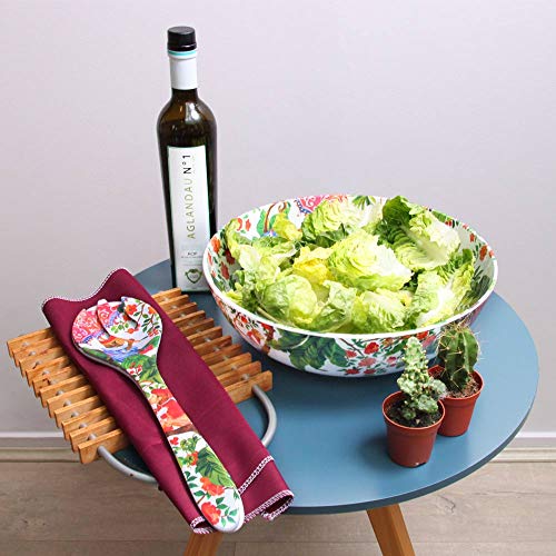 Les Jardins de la Comtesse - Ensaladera Irrompible de Melamina Pura - Monos de Bali - 31 cm - Coral Rojo y Verde - Bol Decorado Dentro y Fuera de la Colección Vajilla Irrompible MelARTmine