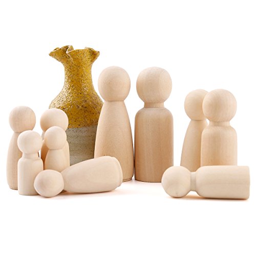 let's make Peg Doll Bodies Family Set de 50pcs (35mm-65mm) Pastel Sombrero de Copa Femenino y Masculino Juguetes de Madera Inacabados Naturales Pintura de Arte y Artesanía de Bricolaje