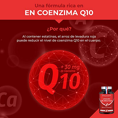 Levadura Roja de Arroz Coenzima Q10 Baja Tu Colesterol Monacolina K CoQ10 Dosis Concentrada Arroz Rojo Puro Monascus Purpureus Tratamiento 3 Meses 600 mg Capsulas Vegano